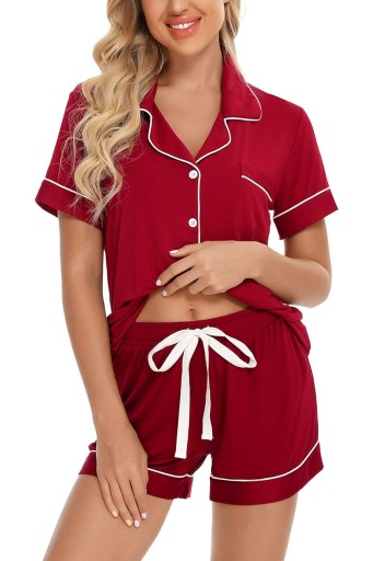 Senert Pajamas Set For Women Short Sleeve Sleepwear Soft Button Down Pjs Set Nightwear Lounge Sets S-XXL 