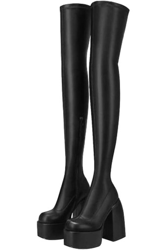 Womens Over The Knee Boots Platform Chunky Block High Heel Round Toe Zip Tight High Boots Gothic Punk 