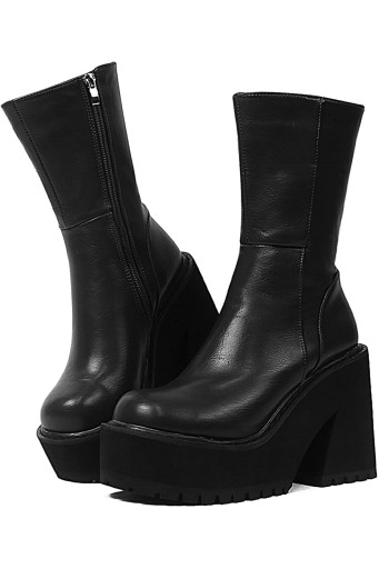 Womens Wedge Heel Ankle Boots Platform Zipper Punk Motorcycle Booties Chunky Block High Heel Round Toe Fashion Work Combat Boots Mid Calf