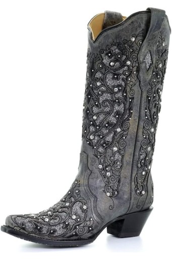 Women Printed Western Rhinestones Cowboy Cowgirl Boots Square Toe Embroidered Retro 