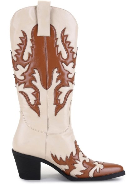 Women's 'Claremont' Sexy Cowboy Boots Mid Calf Knee-high Patchwork Dressy Cowgirl Western Woman Chunky Heel Pointed Toe Trendy Knee High Tall Boots