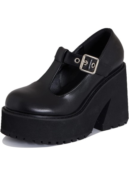 Black Platform Wedge Sandals Chunky Block Heel Closed Toe Goth Black Heels Dressy Summer T Strap Black Platform Shoes