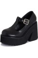 Black Platform Wedge Sandals Chunky Block Heel Closed Toe Goth Black Heels Dressy Summer T Strap Black Platform Shoes 