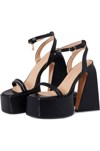 Black Chunky Heels for Women Black Platform Heels Square Toe Ankle Strap Black Strappy Fashion Heels 
