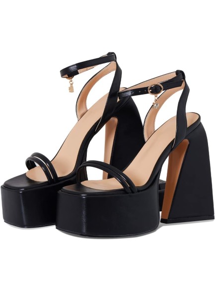 Black Chunky Heels for Women Black Platform Heels Square Toe Ankle Strap Black Strappy Fashion Heels