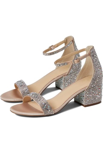 Rhinestone Heels Sandals Low Chunky Block Heels for Women Wedding Dress Sparkly Bridal Glitter Prom Heels 
