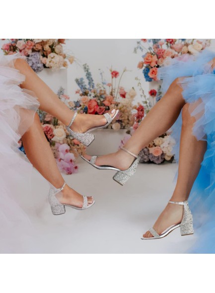 Rhinestone Heels Sandals Low Chunky Block Heels for Women Wedding Dress Sparkly Bridal Glitter Prom Heels