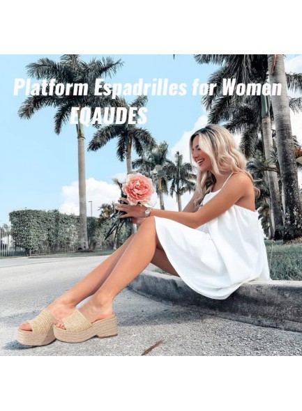 Platform Slip on Espadrille Sandals for Women Wedges Slides Bohemia Sandals Flatform Open Toe Beach Sandals