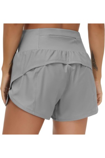 Womens High Waisted Running Shorts Quick Dry Athletic Workout Shorts with Mesh Liner Zipper Pockets