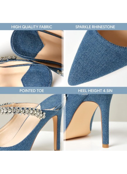 Rhinestones Strap Heeled Sandals Ankle Strap Pointed Toe Stiletto High Heels Fashion Dress Mules Shoes