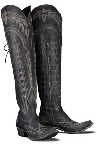 Embroidered Cowboy Boots Lace up Thigh High Boots Wide Calf Over The Knee Boots Side Zip Western Cowgirl Boots 