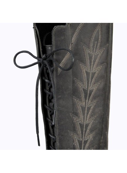 Embroidered Cowboy Boots Lace up Thigh High Boots Wide Calf Over The Knee Boots Side Zip Western Cowgirl Boots