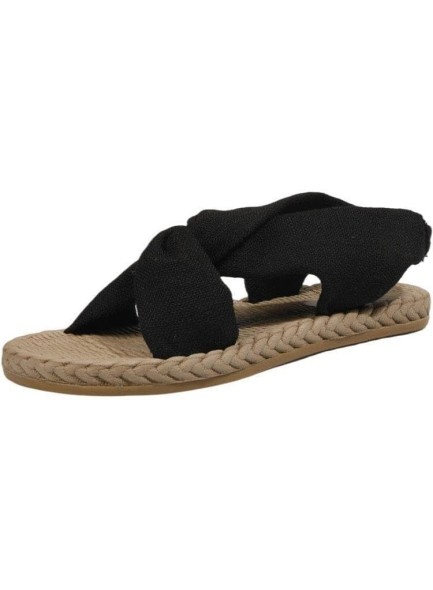Women's Denim Cross Strap Open Toe Flat Sandals for Summer
