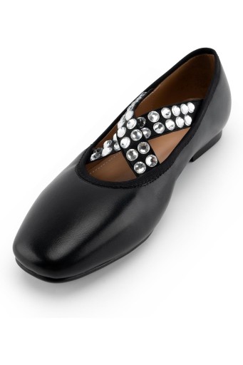 Women's Ankle Strap Flats Square Toe Rhinestone Cross Strap Flats Comfortabel Casual Dress Flats Shoes 