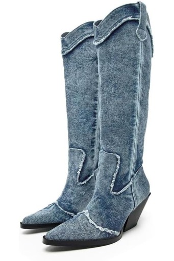 Western Cowboy Boots for Women, Knee High Cowgirl Boots for Women, Mid Height Heel with Pointed Toe 