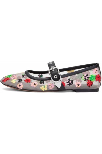Mesh Flats Floral Embroidey Flat Shoes Round Toe Ankle Buckle Dressy 