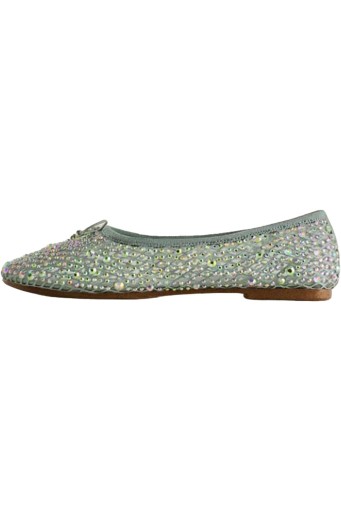 Women's Rhinestone Embellished Mesh Flats Round Toe Pearl Bow Tie Slip On Flat Shoes Elegant Casual Dressy Ballerina Flats