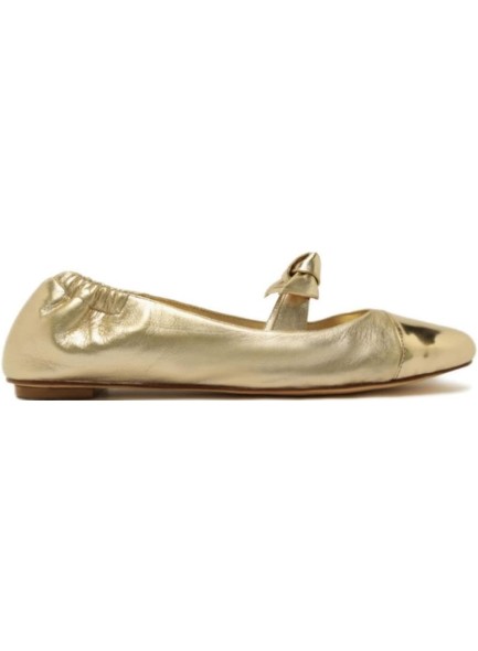 Women's Cap Toe Gold Flats Slip On Bowtie Flat Shoes Round Toe Comfortable Dressy Ballerina Shoes
