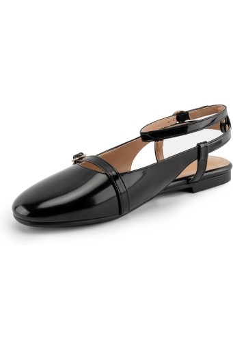 Slingback Flats for Women Round Toe Slingback Heels Pumps Ankle Strap Flats Black Leather Casual Fashion Dress Shoes