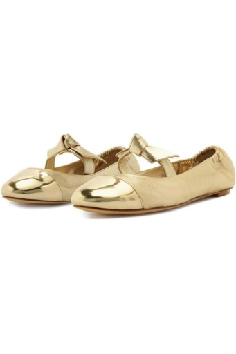 Women Round Toe Flats Shoes Bow Tie Buckle Strap Gold Flat Shoes Slip on