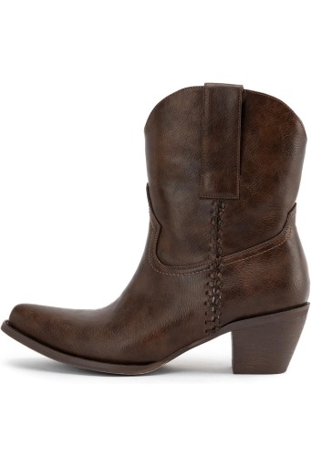 Western Cowboy Boots for Women, Ankle Boots with Round Toe, Woven Cowgirl Boots with Chunky Heel